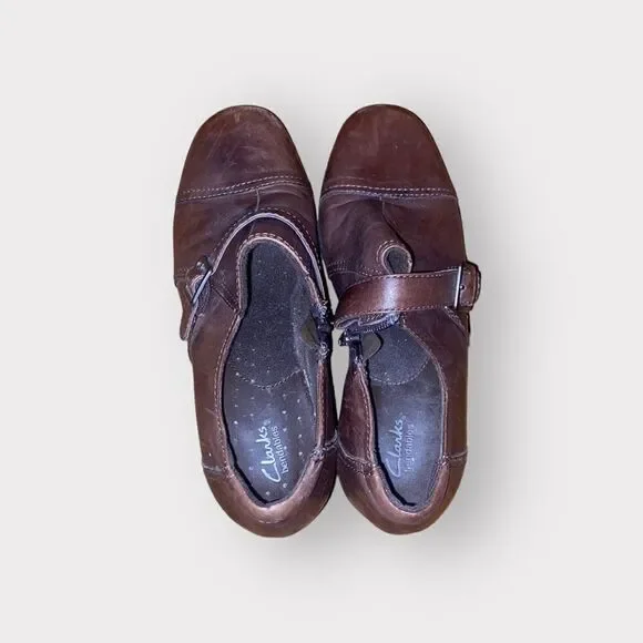 Clarks Brown Leather Shoes Size 7 M - Picture 2 of 5